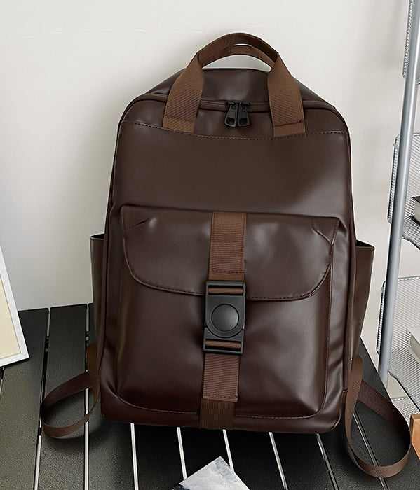 Unisex PU leather travel backpack, senior school bags for girls and boys