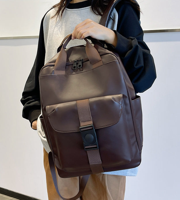 Unisex PU leather travel backpack, senior school bags for girls and boys