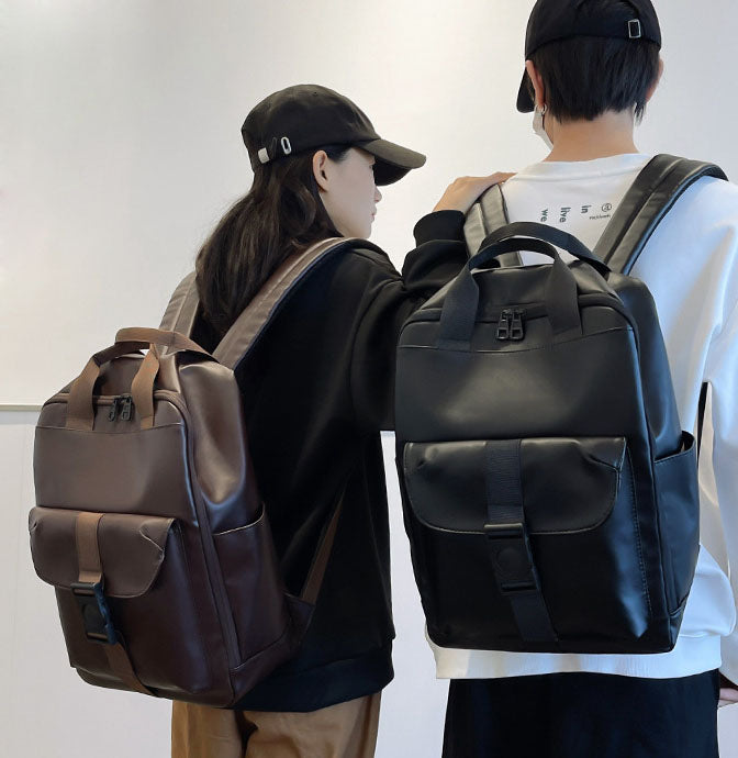 Unisex PU leather travel backpack, senior school bags for girls and boys
