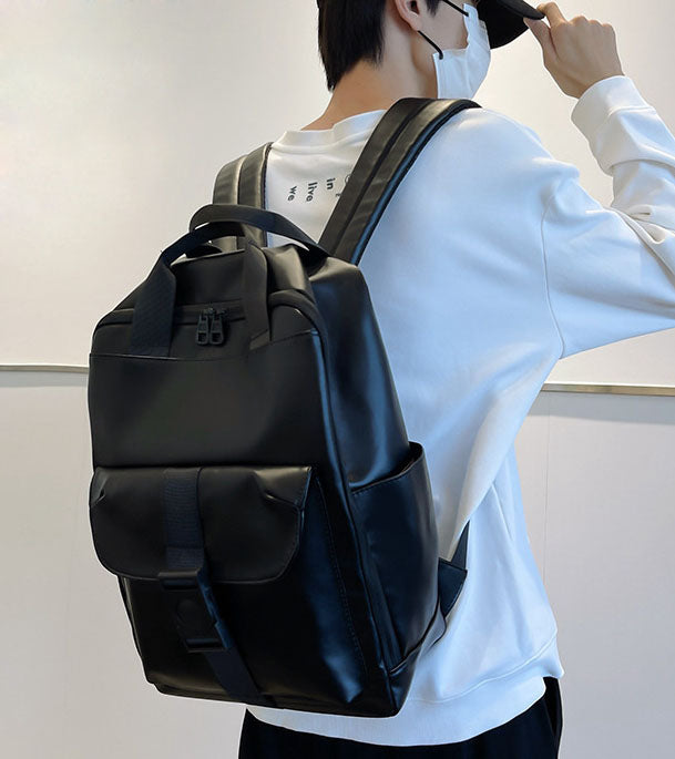 Unisex PU leather travel backpack, senior school bags for girls and boys