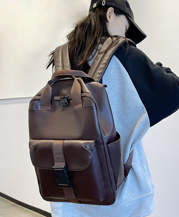 Unisex PU leather travel backpack, senior school bags for girls and boys