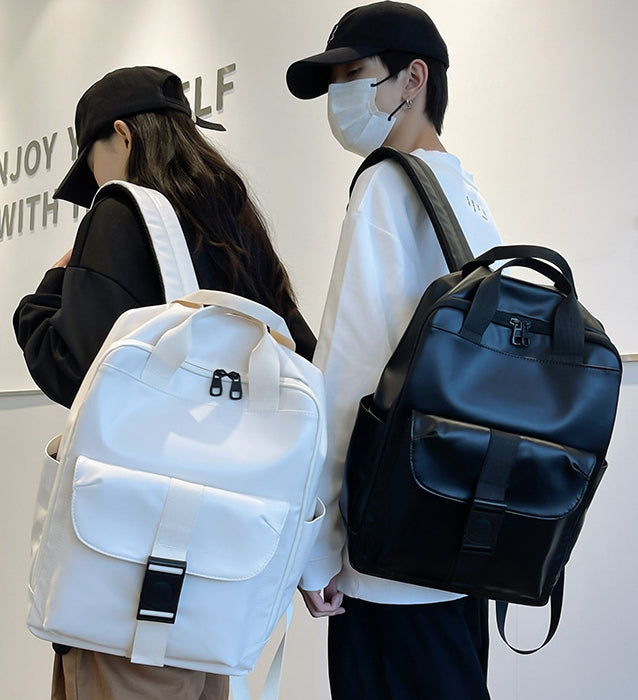 Unisex PU leather travel backpack, senior school bags for girls and boys