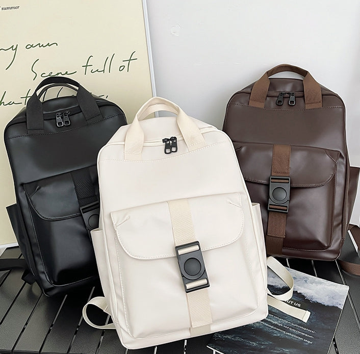 Unisex PU leather travel backpack, senior school bags for girls and boys