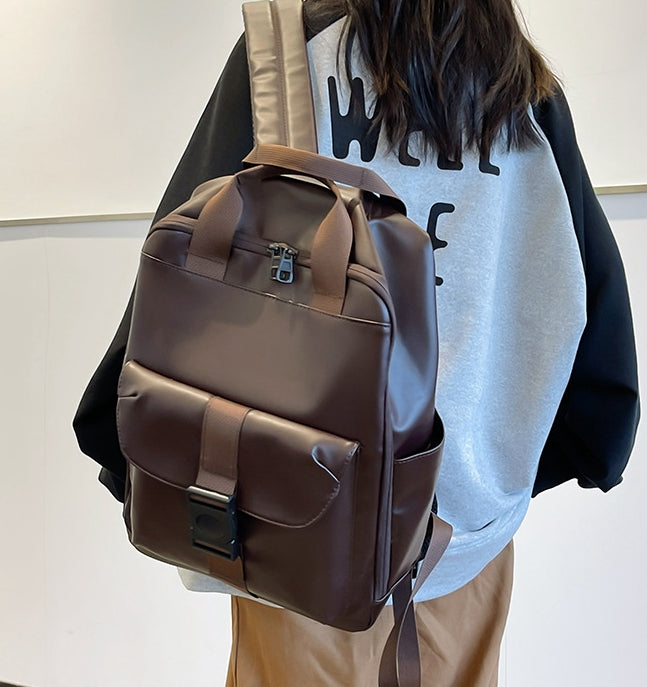 Unisex PU leather travel backpack, senior school bags for girls and boys