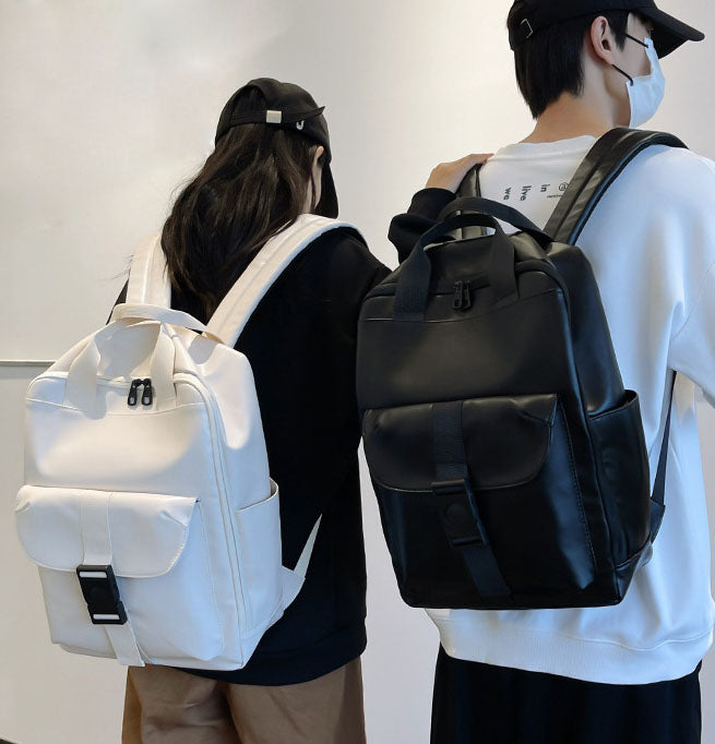 Unisex PU leather travel backpack, senior school bags for girls and boys