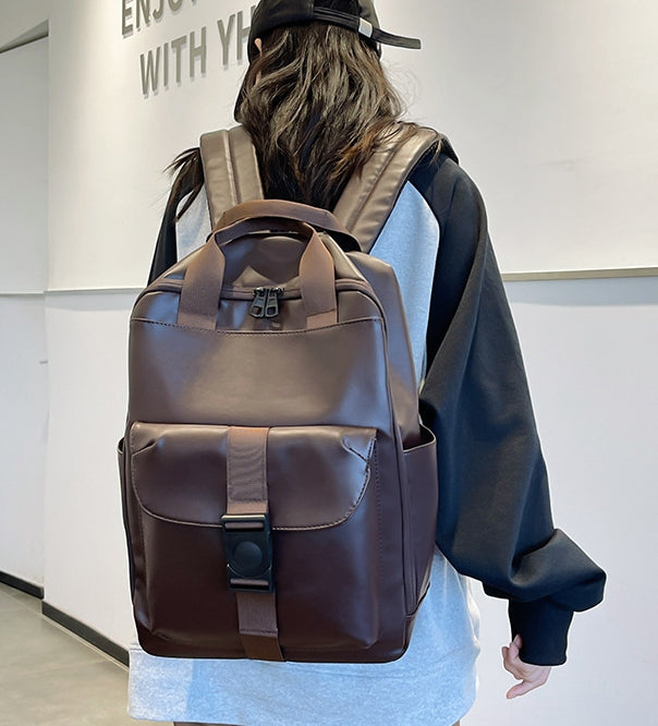 Unisex PU leather travel backpack, senior school bags for girls and boys