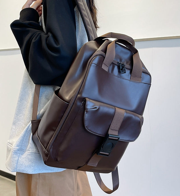 Unisex PU leather travel backpack, senior school bags for girls and boys
