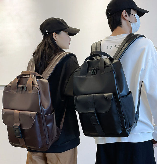 Unisex PU leather travel backpack, senior school bags for girls and boys
