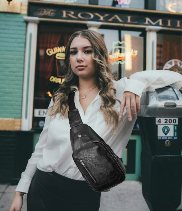 Vegan Pu leather sling crossbody bags purse for women men's anti-theft travel crossbody shoulder bag