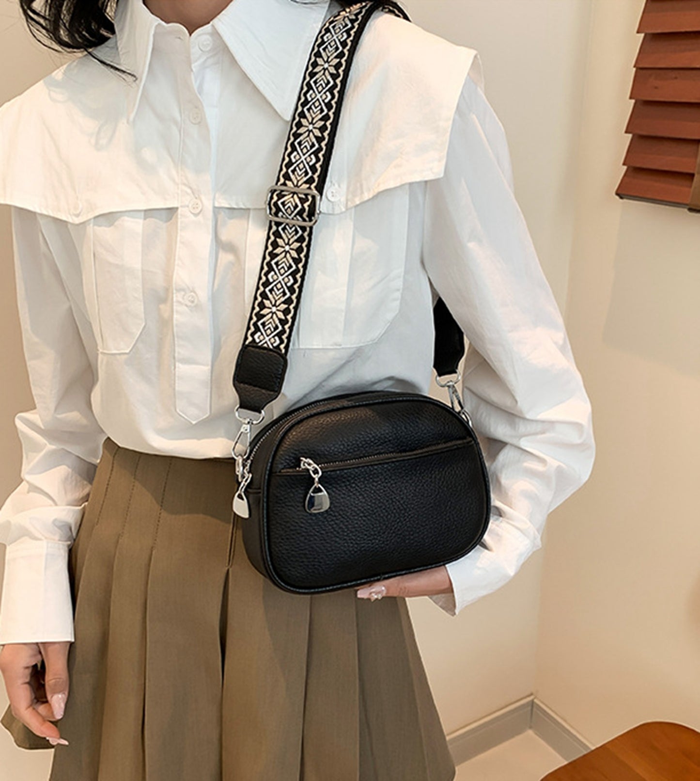 Pink Pu leather cross body shoulder bag purse for women teens