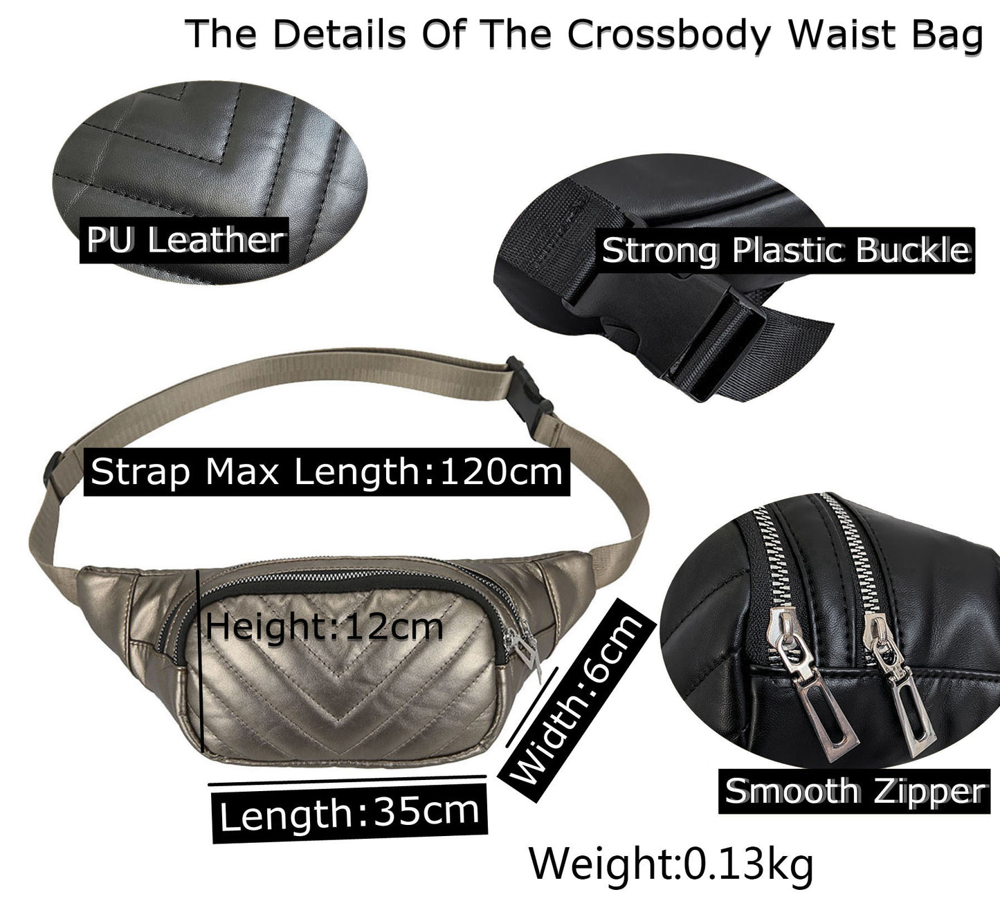 Beige quilted Pu leather fanny waist pack purse for daily outings