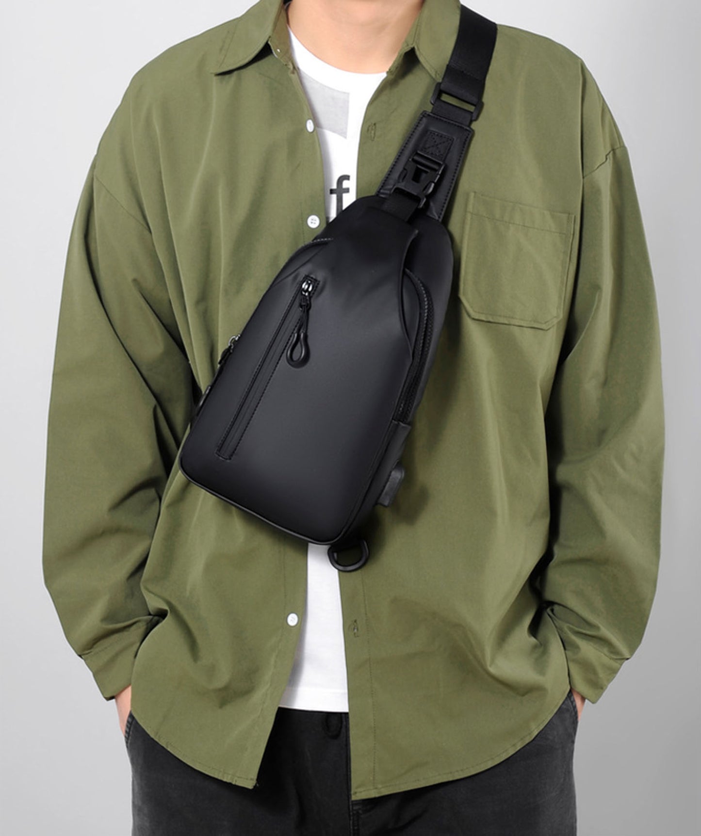 Anti-theft waterproof Pu sling crossbody purse shoulder chest bag for men travel hiking trip