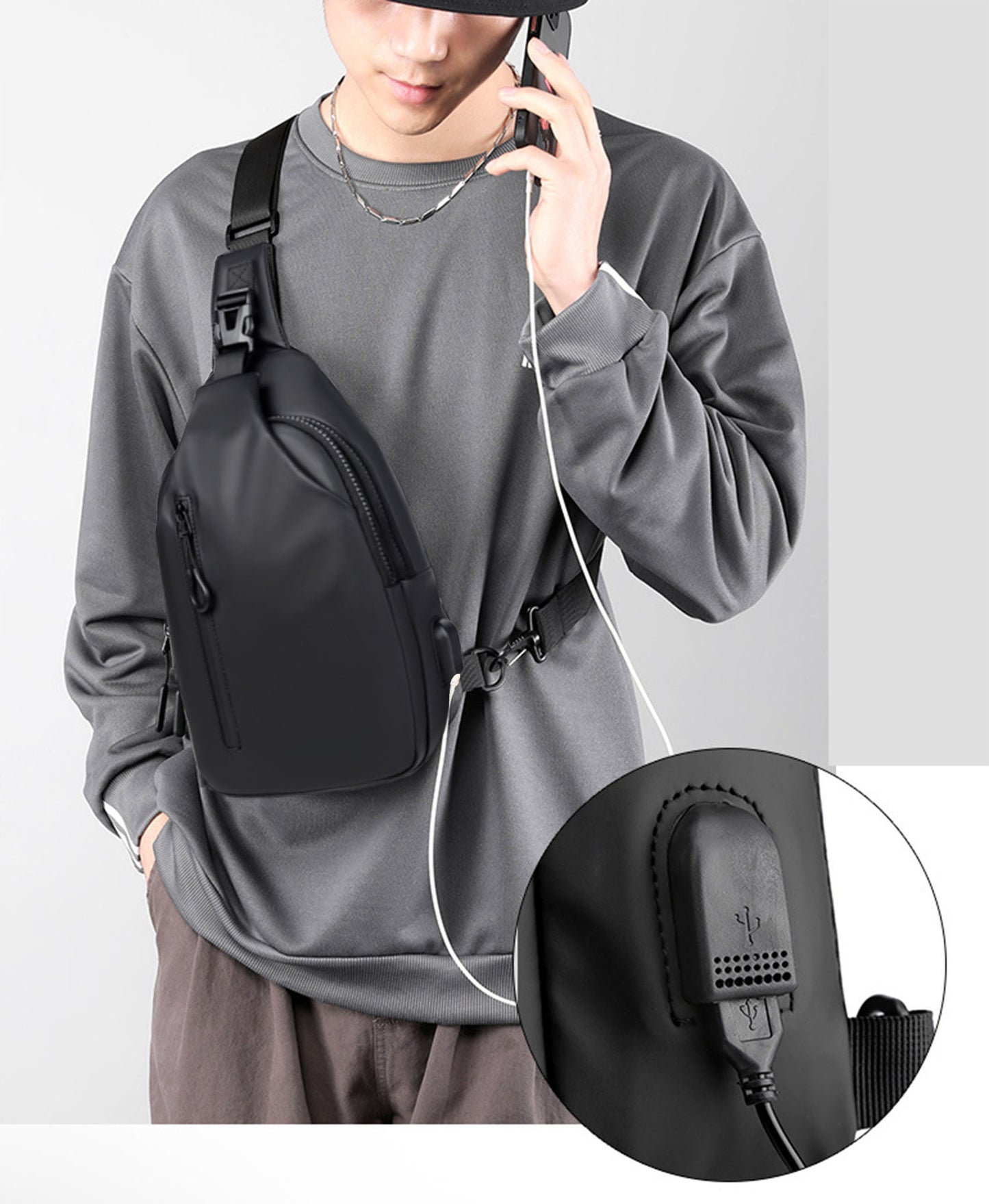 Anti-theft waterproof Pu sling crossbody purse shoulder chest bag for men travel hiking trip