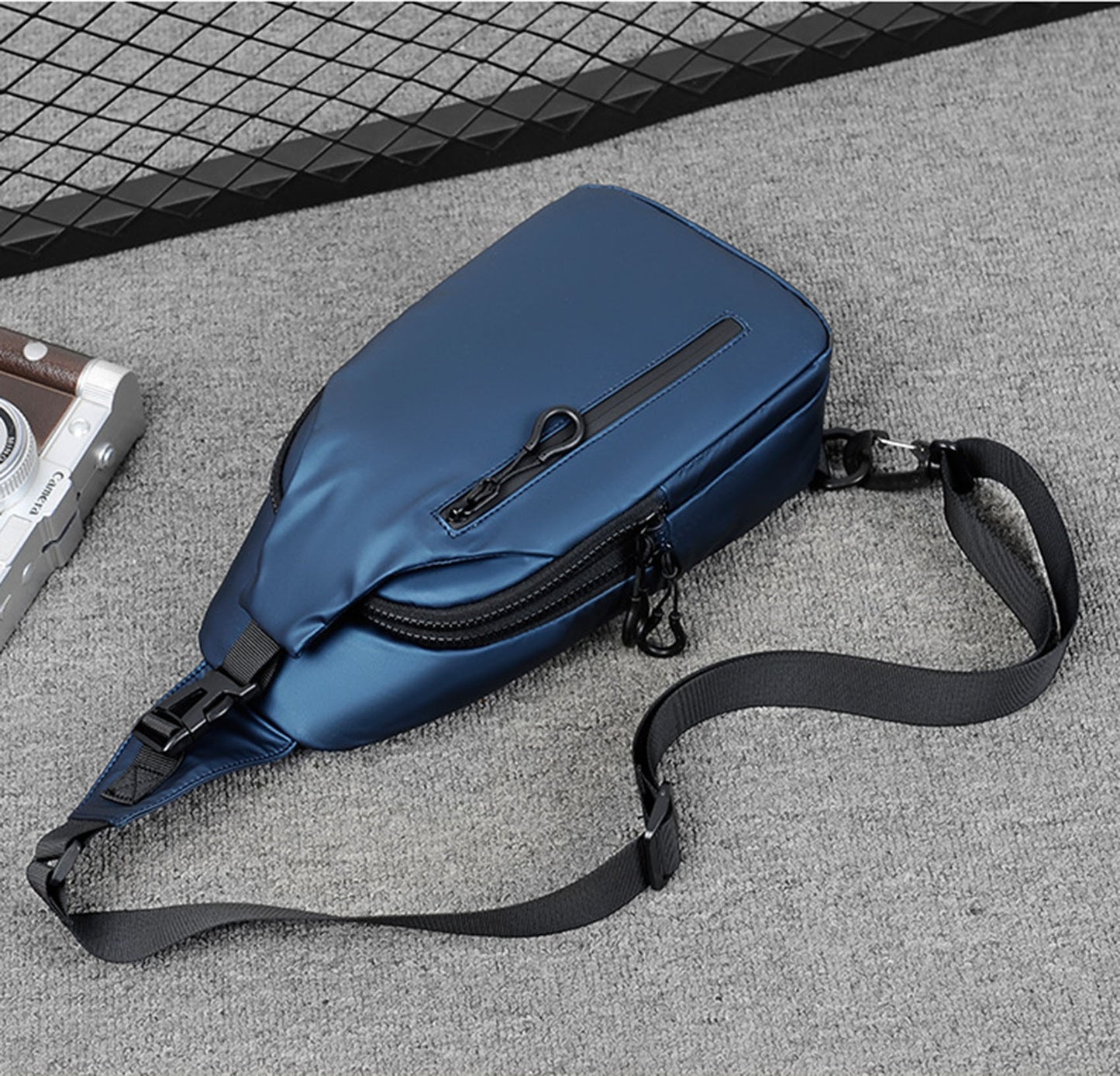 Anti-theft waterproof Pu sling crossbody purse shoulder chest bag for men travel hiking trip