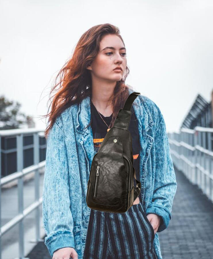 Vegan Pu leather sling crossbody bags purse for women men's anti-theft travel crossbody shoulder bag