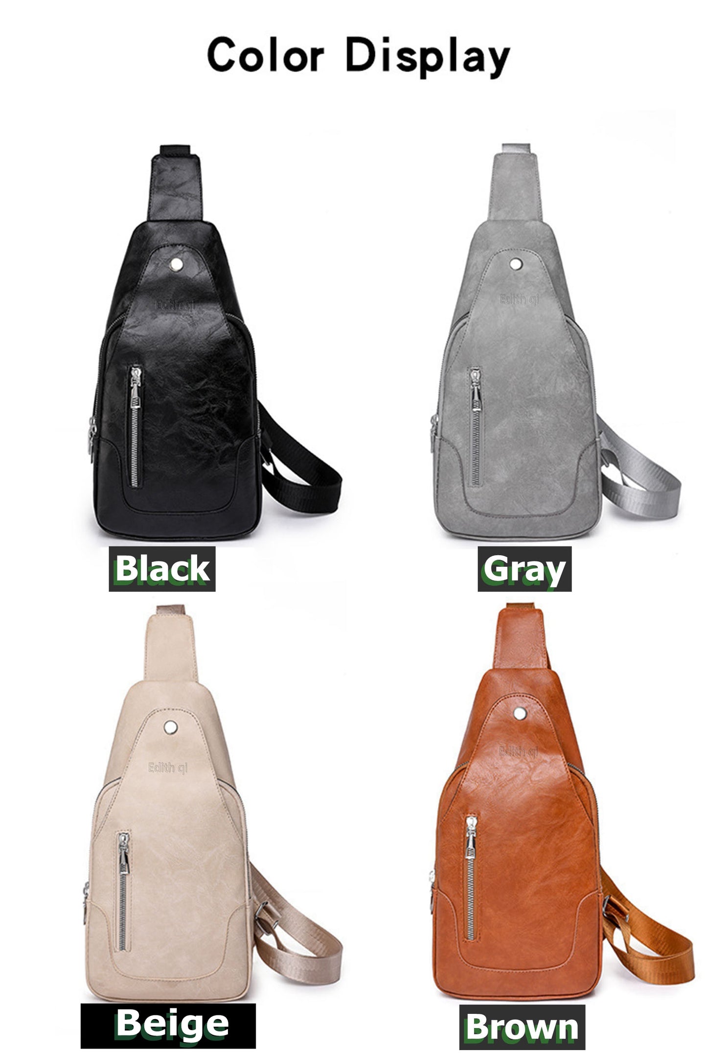 Vegan Pu leather sling crossbody bags purse for women men's anti-theft travel crossbody shoulder bag