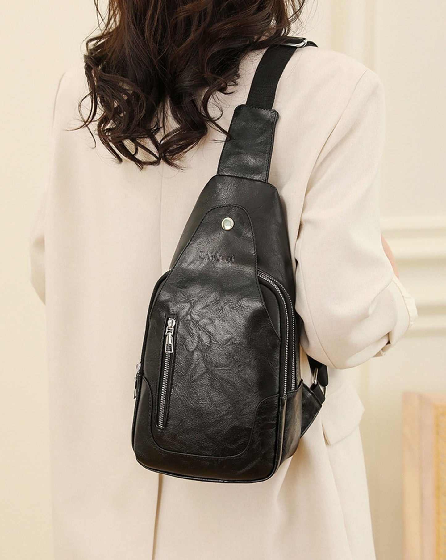 Vegan Pu leather sling crossbody bags purse for women men's anti-theft travel crossbody shoulder bag