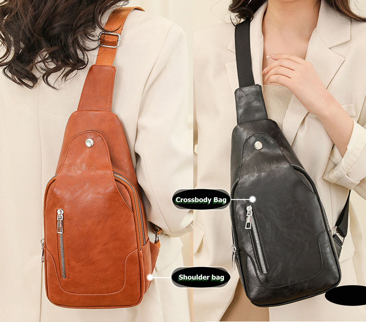 Vegan Pu leather sling crossbody bags purse for women men's anti-theft travel crossbody shoulder bag
