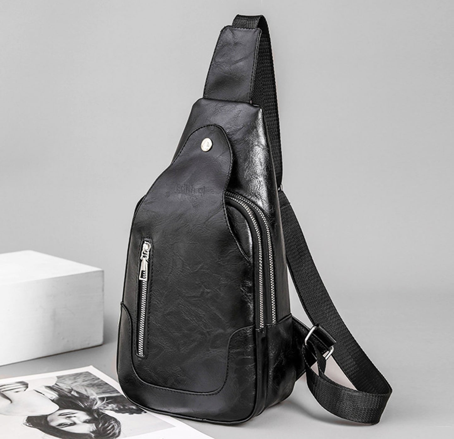 Vegan Pu leather sling crossbody bags purse for women men's anti-theft travel crossbody shoulder bag