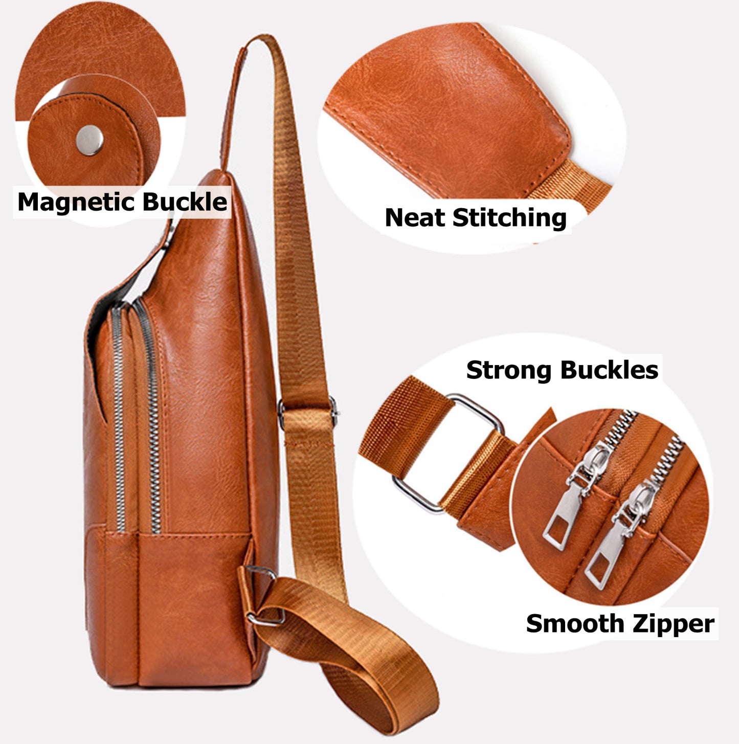 Vegan Pu leather sling crossbody bags purse for women men's anti-theft travel crossbody shoulder bag