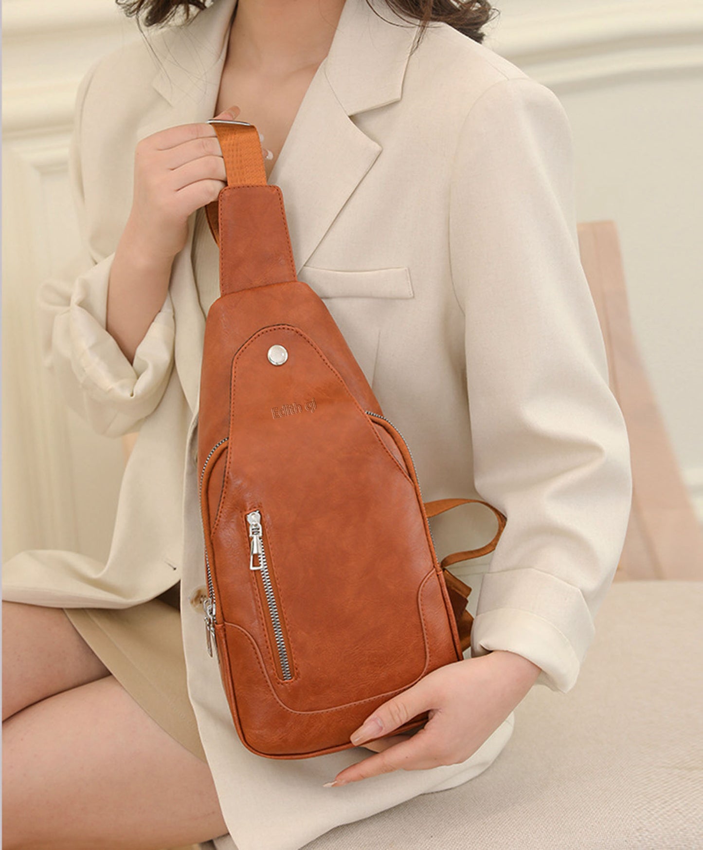 Vegan Pu leather sling crossbody bags purse for women men's anti-theft travel crossbody shoulder bag