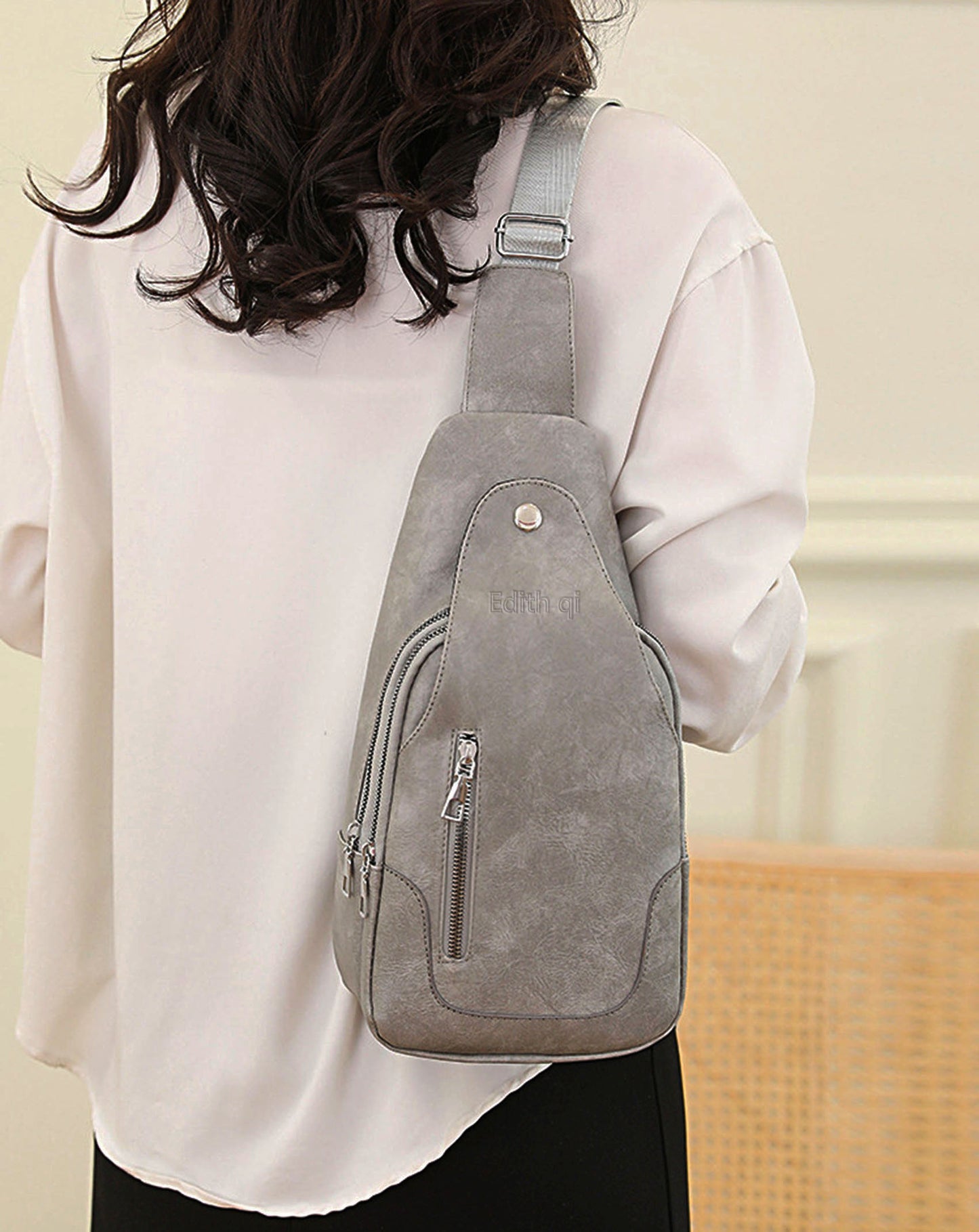Vegan Pu leather sling crossbody bags purse for women men's anti-theft travel crossbody shoulder bag