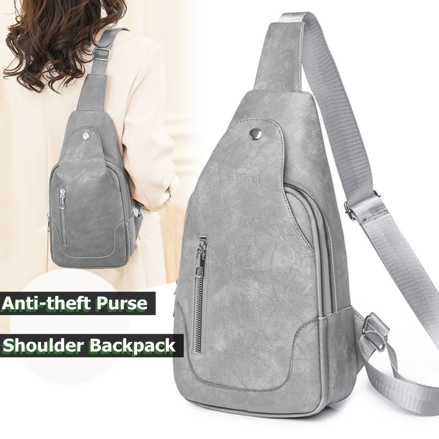 Vegan Pu leather sling crossbody bags purse for women men's anti-theft travel crossbody shoulder bag