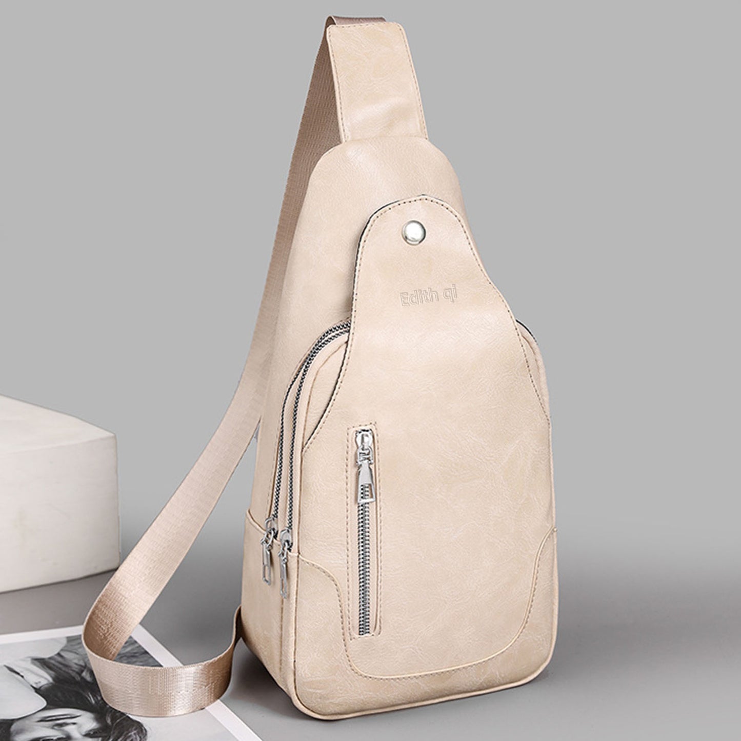 Vegan Pu leather sling crossbody bags purse for women men's anti-theft travel crossbody shoulder bag