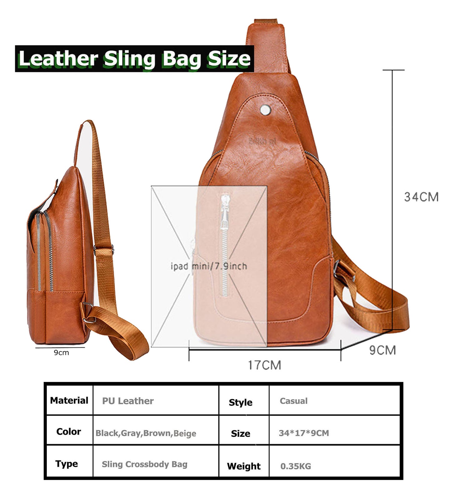 Vegan Pu leather sling crossbody bags purse for women men's anti-theft travel crossbody shoulder bag