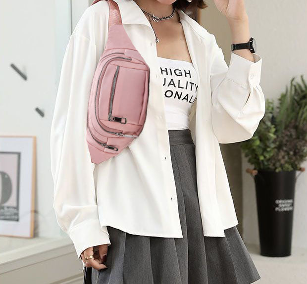 Hot pink nylon crossbody fanny waist pack purse for daily outings