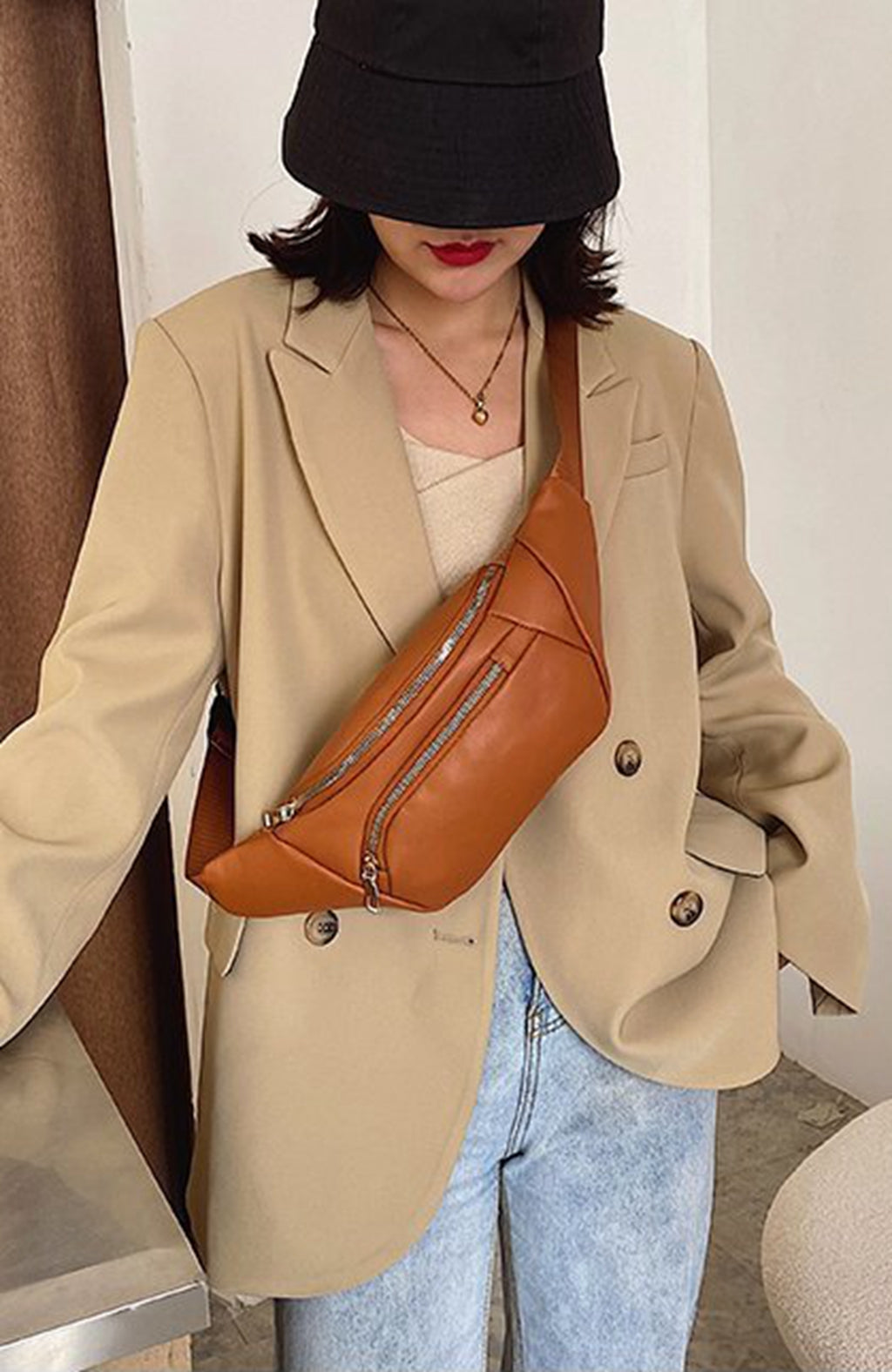 Trendy Pu leather fanny waist pack purse for women teens daily outings