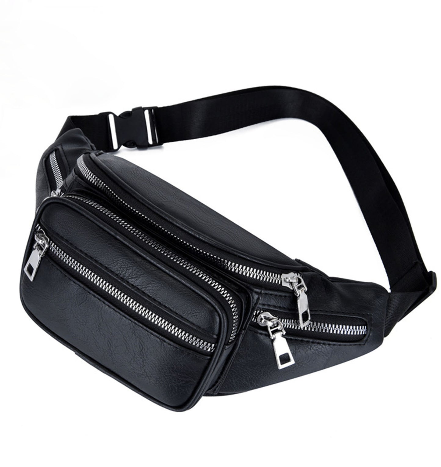 Black faux leather fanny waist pack crossbody purse for shopping travel