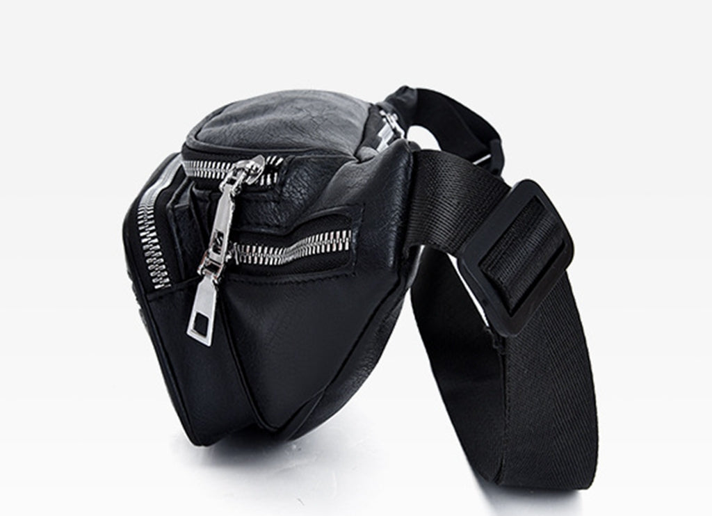 Black faux leather fanny waist pack crossbody purse for shopping travel