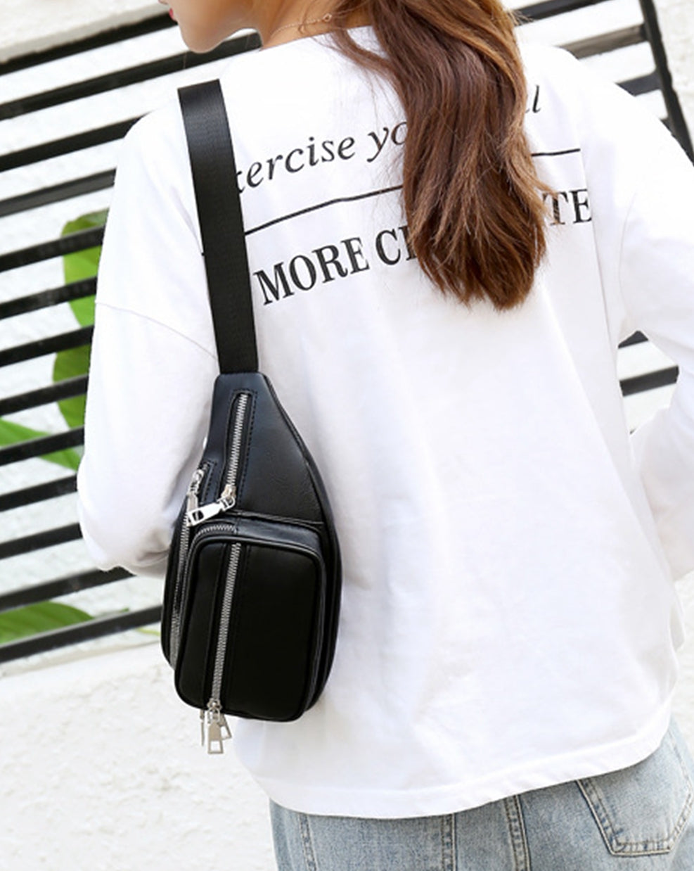 Black faux leather fanny waist pack crossbody purse for shopping travel