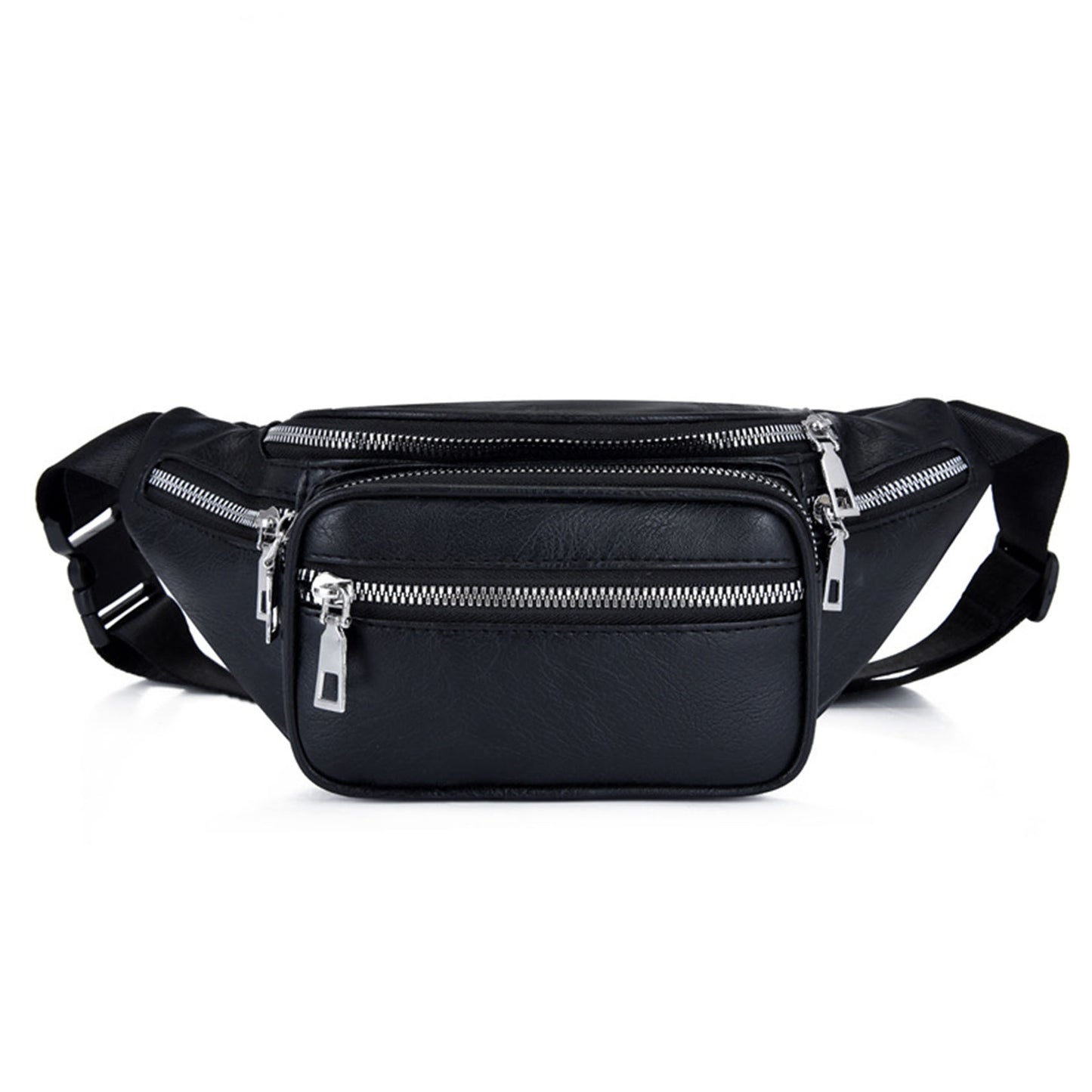 Black faux leather fanny waist pack crossbody purse for shopping travel