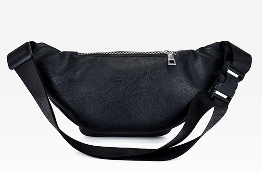 Black faux leather fanny waist pack crossbody purse for shopping travel