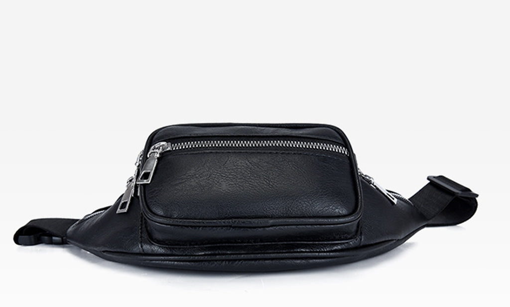 Black faux leather fanny waist pack crossbody purse for shopping travel