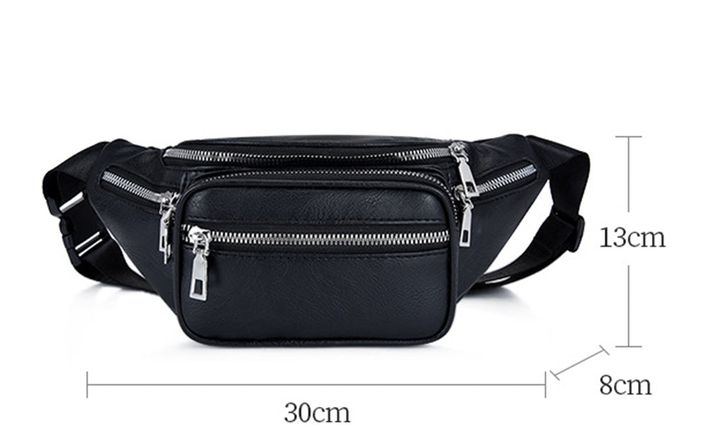 Black faux leather fanny waist pack crossbody purse for shopping travel