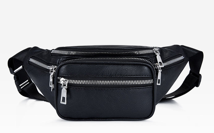Black faux leather fanny waist pack crossbody purse for shopping travel