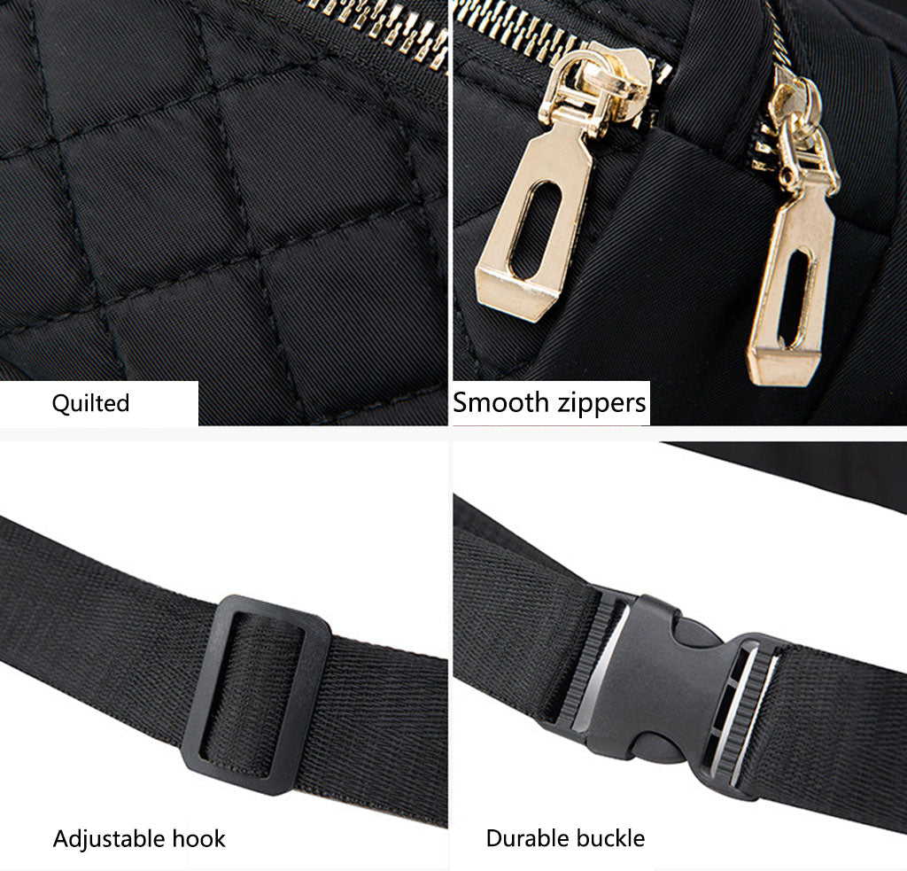 Lightweight quilted nylon crossbody fanny pack bag for daily running