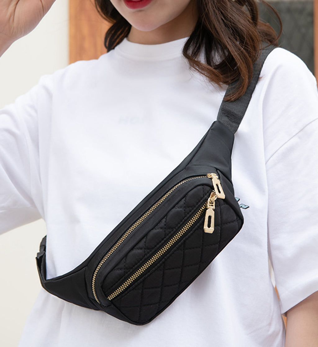 Lightweight quilted nylon crossbody fanny pack bag for daily running