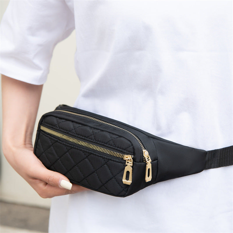 Lightweight quilted nylon crossbody fanny pack bag for daily running