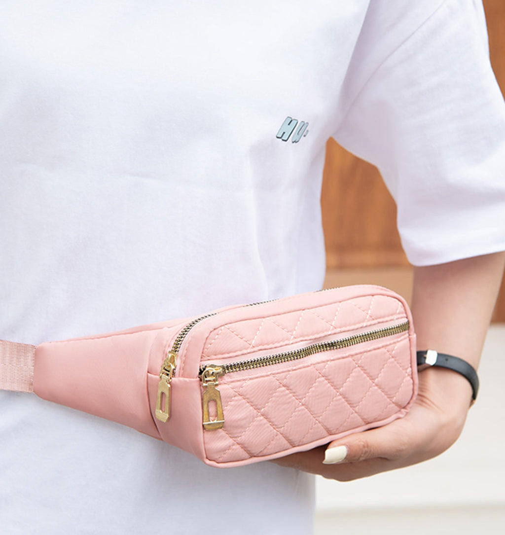 Lightweight quilted nylon crossbody fanny pack bag for daily running