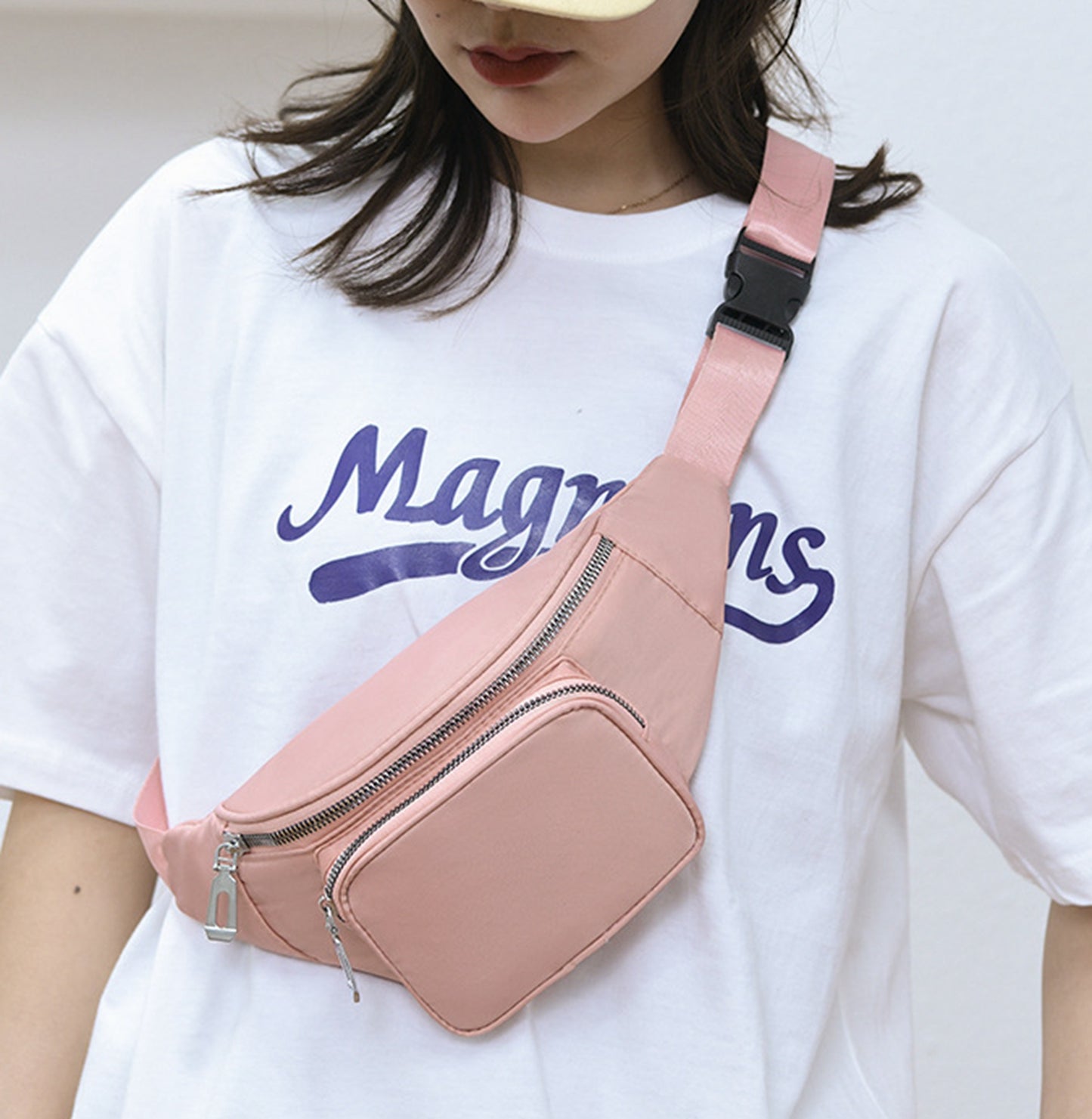 Purple nylon fanny waist pack crossbody purse for daily outings