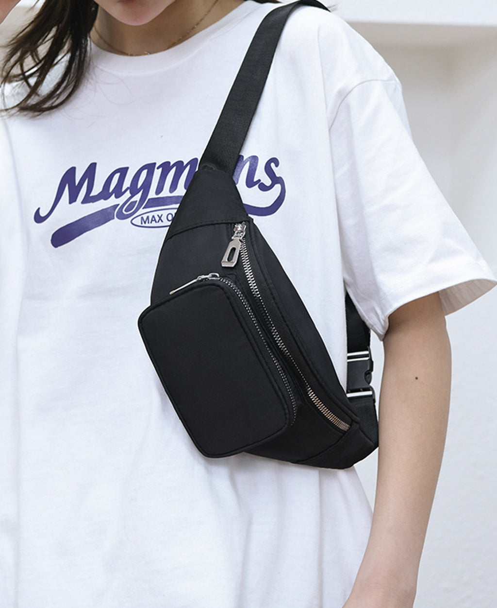 Purple nylon fanny waist pack crossbody purse for daily outings
