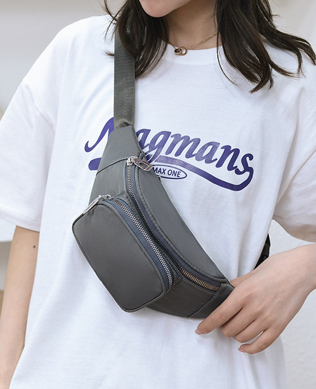 Purple nylon fanny waist pack crossbody purse for daily outings