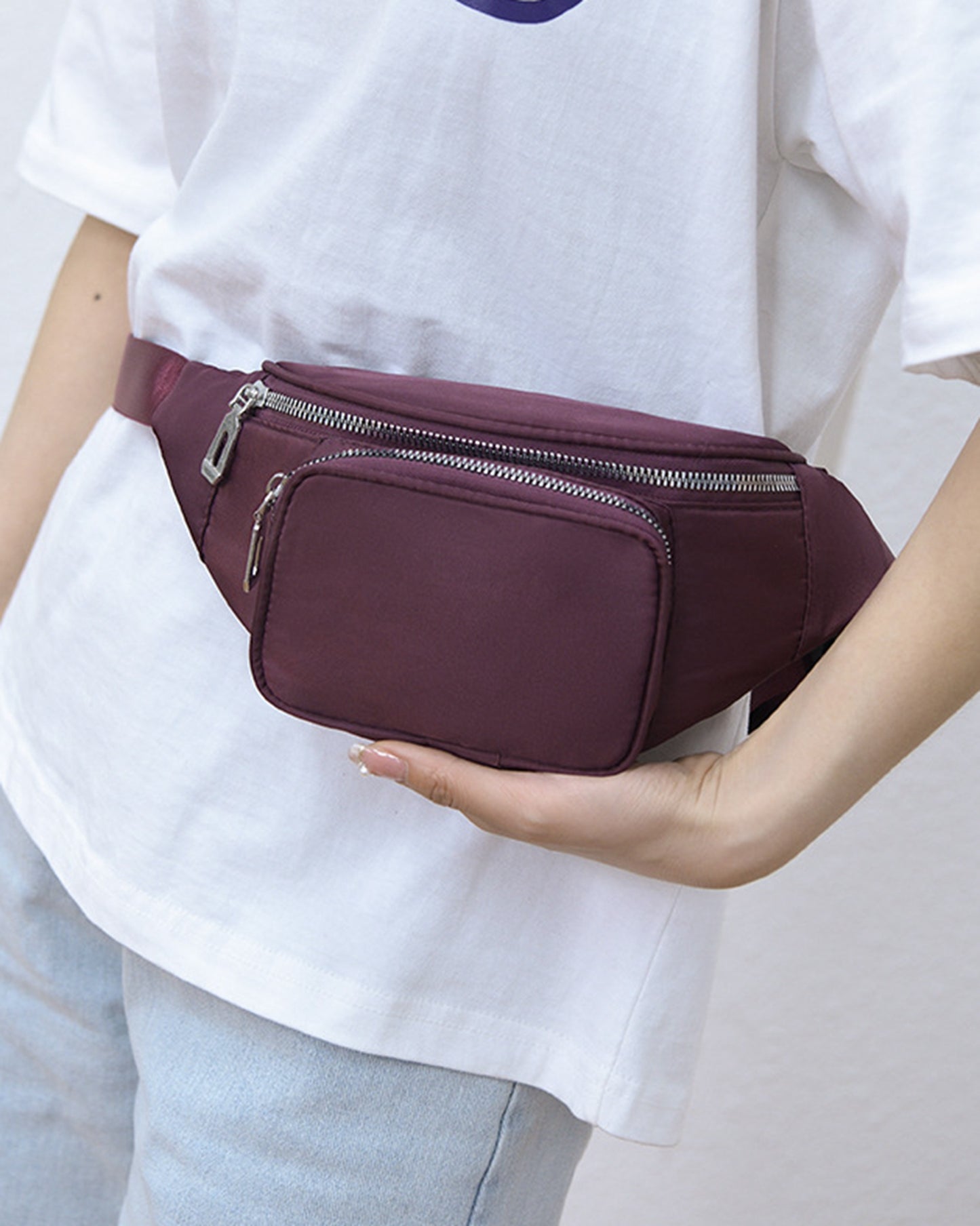 Purple nylon fanny waist pack crossbody purse for daily outings