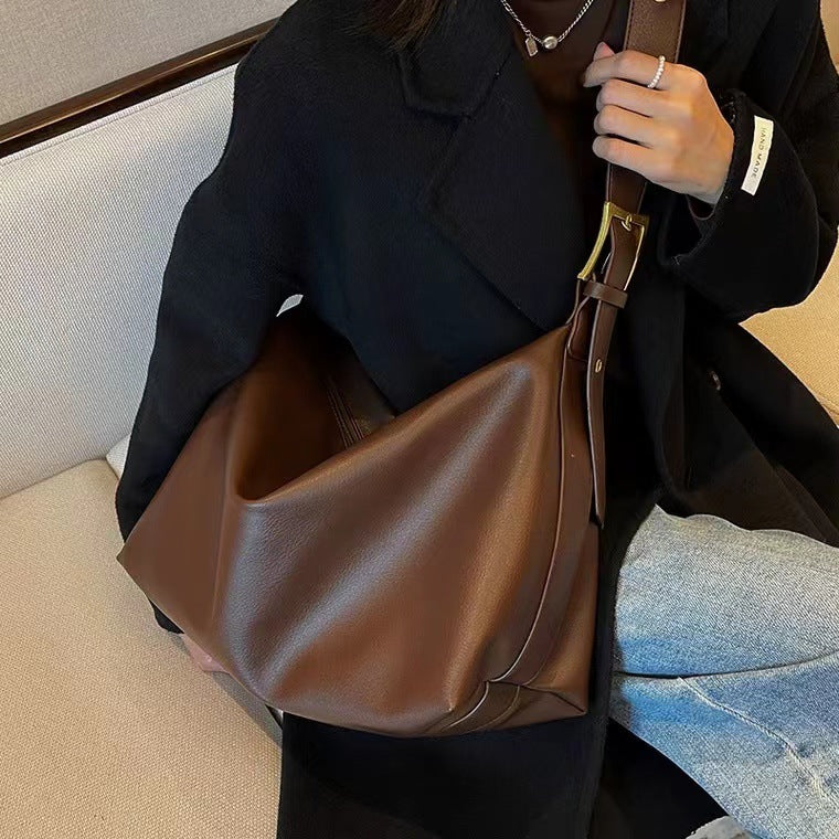 Black brown PU leather shoulder cross body bag handbag