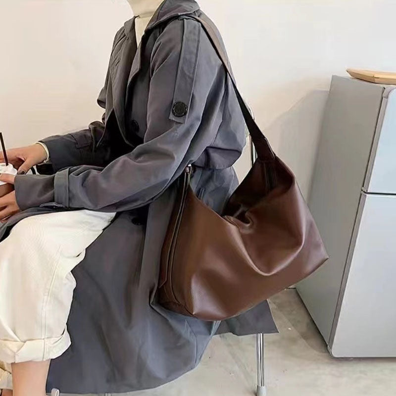 Black brown PU leather shoulder cross body bag handbag