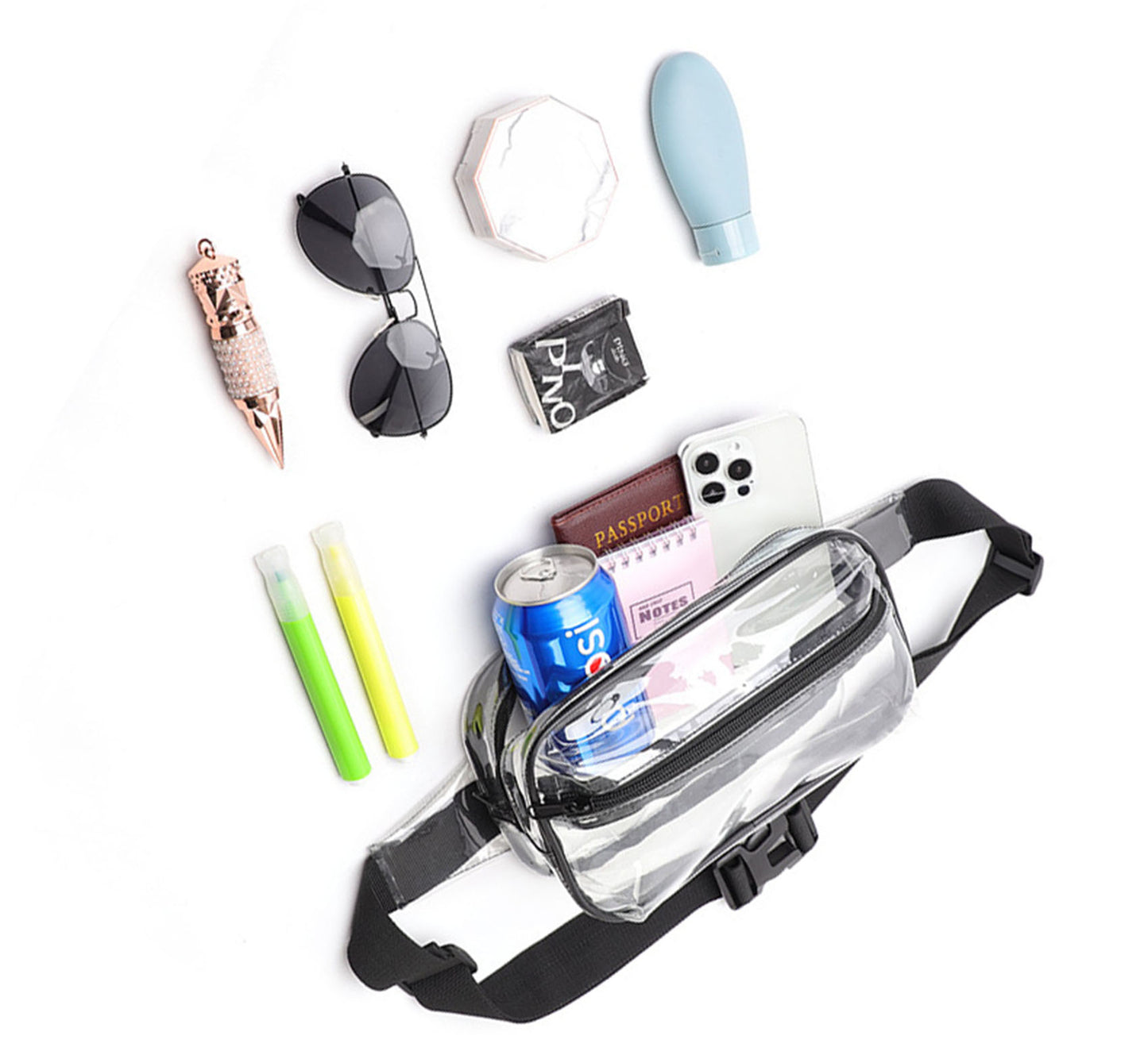 Approved stadium clear fanny pack for concerts sports beach,clear crossbody belt bag 0.4MM PVC